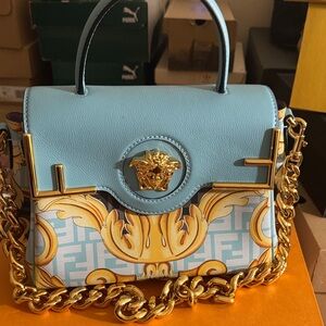 Versace Light Blue and Gold Mini Bag